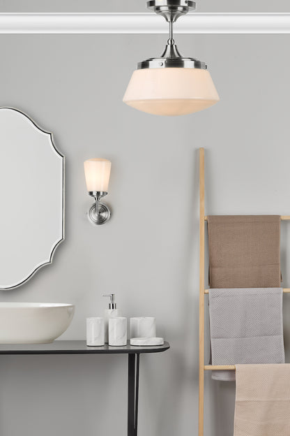 Dar Caden Bathroom Semi Flush Polished Chrome Opal Glass IP44