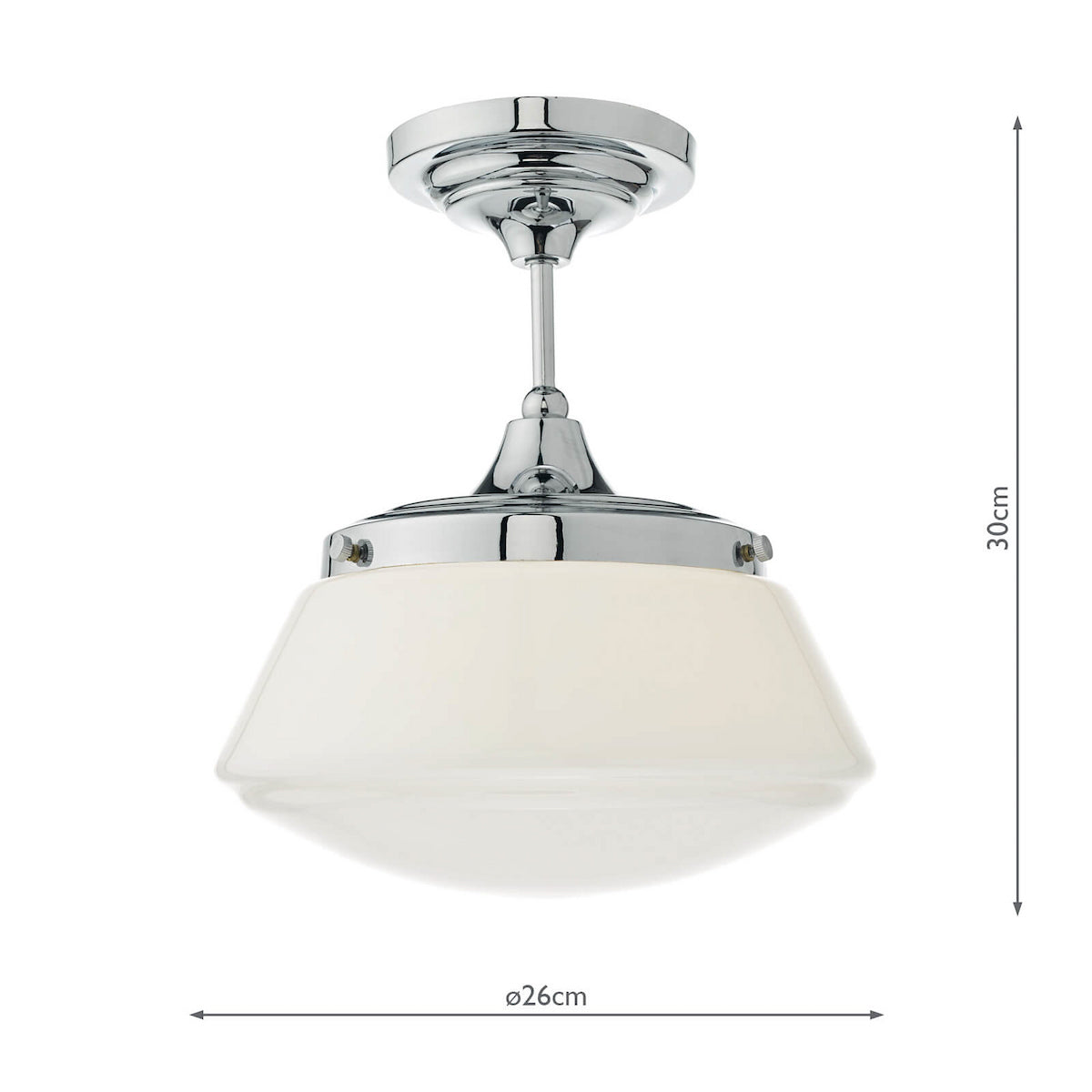 Dar Caden Bathroom Semi Flush Polished Chrome Opal Glass IP44