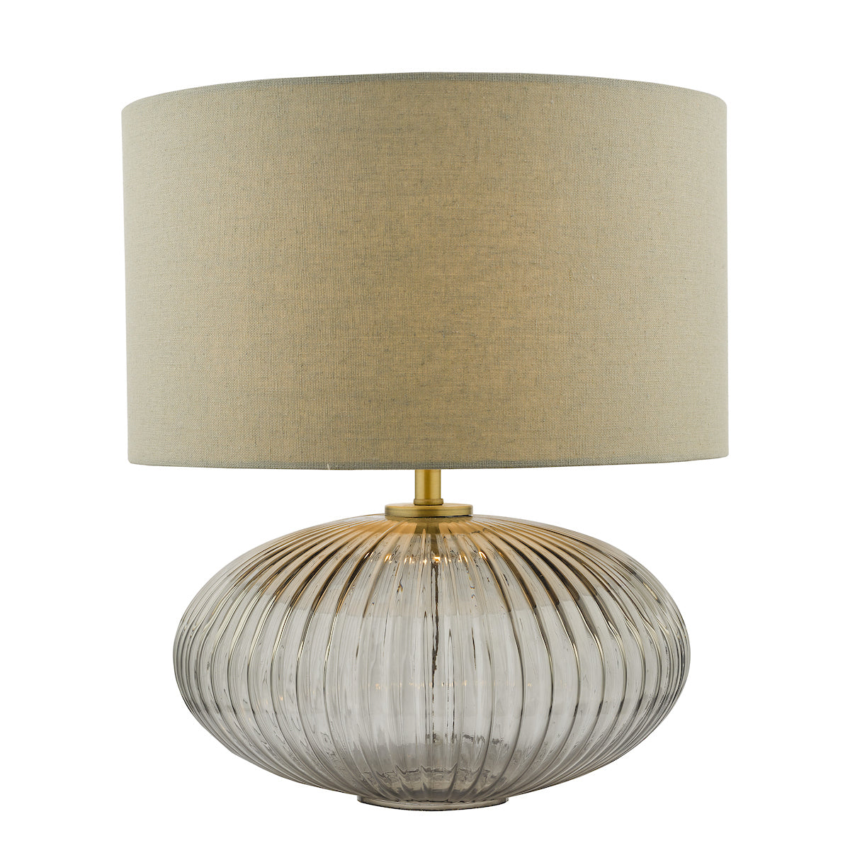Dar Edmond Table Lamp Smoked Glass Antique Brass Detail With Shade
