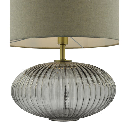 Dar Edmond Table Lamp Smoked Glass Antique Brass Detail With Shade