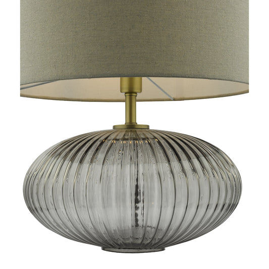 Dar Edmond Table Lamp Smoked Glass Antique Brass Detail With Shade