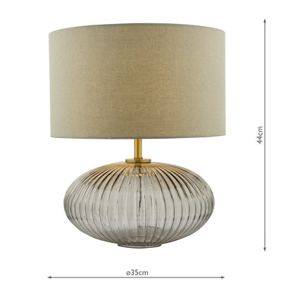 Dar Edmond Table Lamp Smoked Glass Antique Brass Detail With Shade