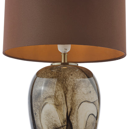 Dar Egas Table Lamp Brown Marble Effect Glass and Antique Brass With Shade