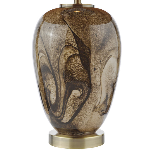 Dar Egas Table Lamp Brown Marble Effect Glass and Antique Brass With Shade