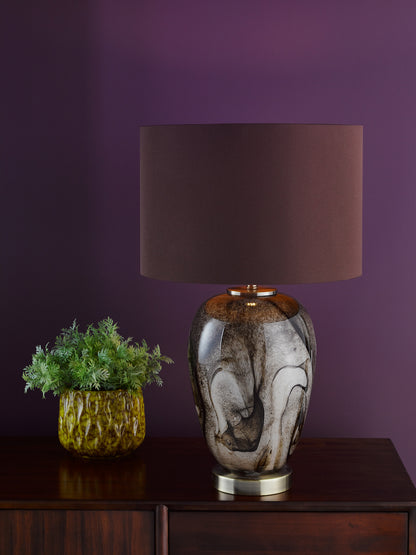 Dar Egas Table Lamp Brown Marble Effect Glass and Antique Brass With Shade