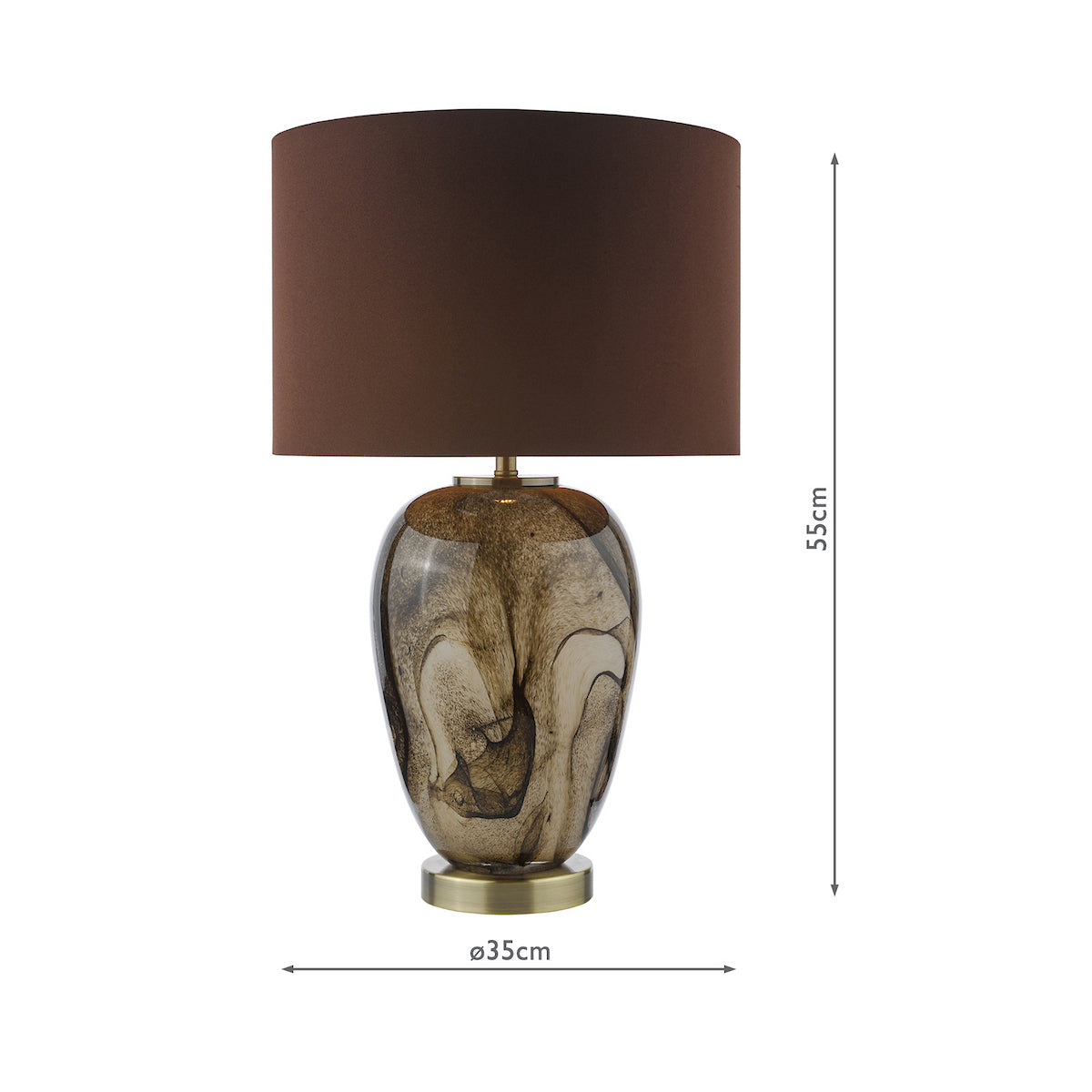 Dar Egas Table Lamp Brown Marble Effect Glass and Antique Brass With Shade