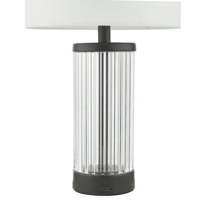 Dar Enrico Rechargeable Table Lamp Satin Black and Glass With Shade LED