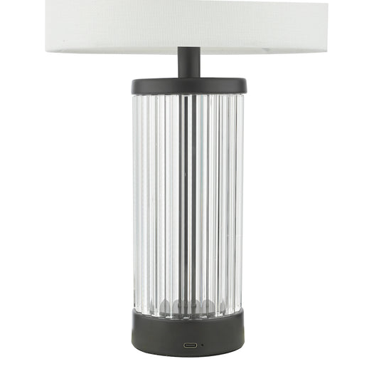 Dar Enrico Rechargeable Table Lamp Satin Black and Glass With Shade LED