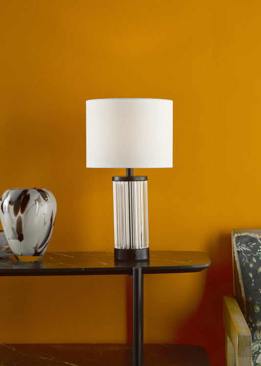 Dar Enrico Rechargeable Table Lamp Satin Black and Glass With Shade LED