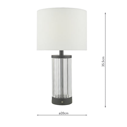 Dar Enrico Rechargeable Table Lamp Satin Black and Glass With Shade LED