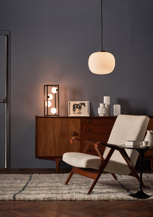 Dar Ensio 4 Light Table Lamp Matt Black & Opal Glass