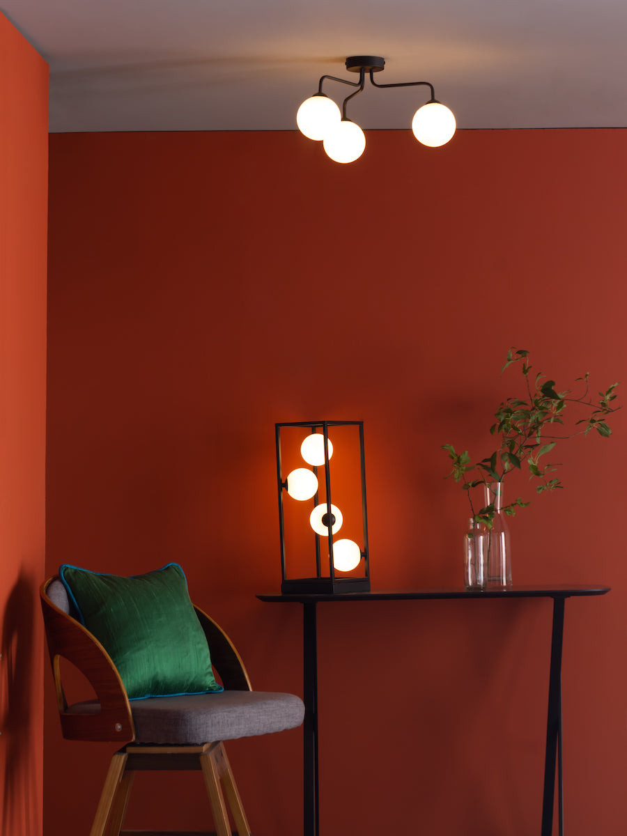 Dar Ensio 4 Light Table Lamp Matt Black & Opal Glass