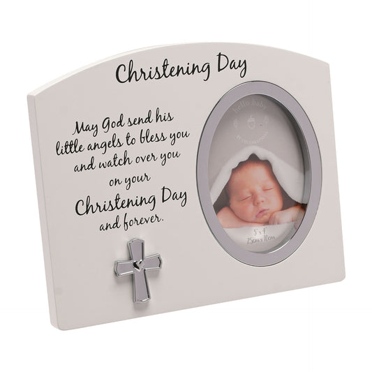 Widdop & Co. Icon Christening Photo Frame in White/Silver