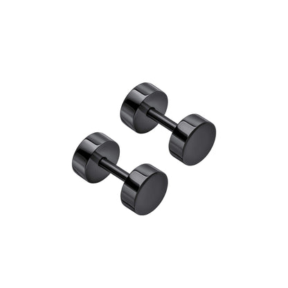 Pair of black stud earrings on a white background