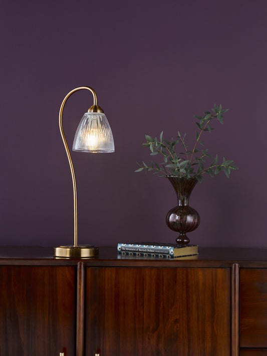 Dar Glynis Table Lamp Antique Bronze and Ribbed Glass