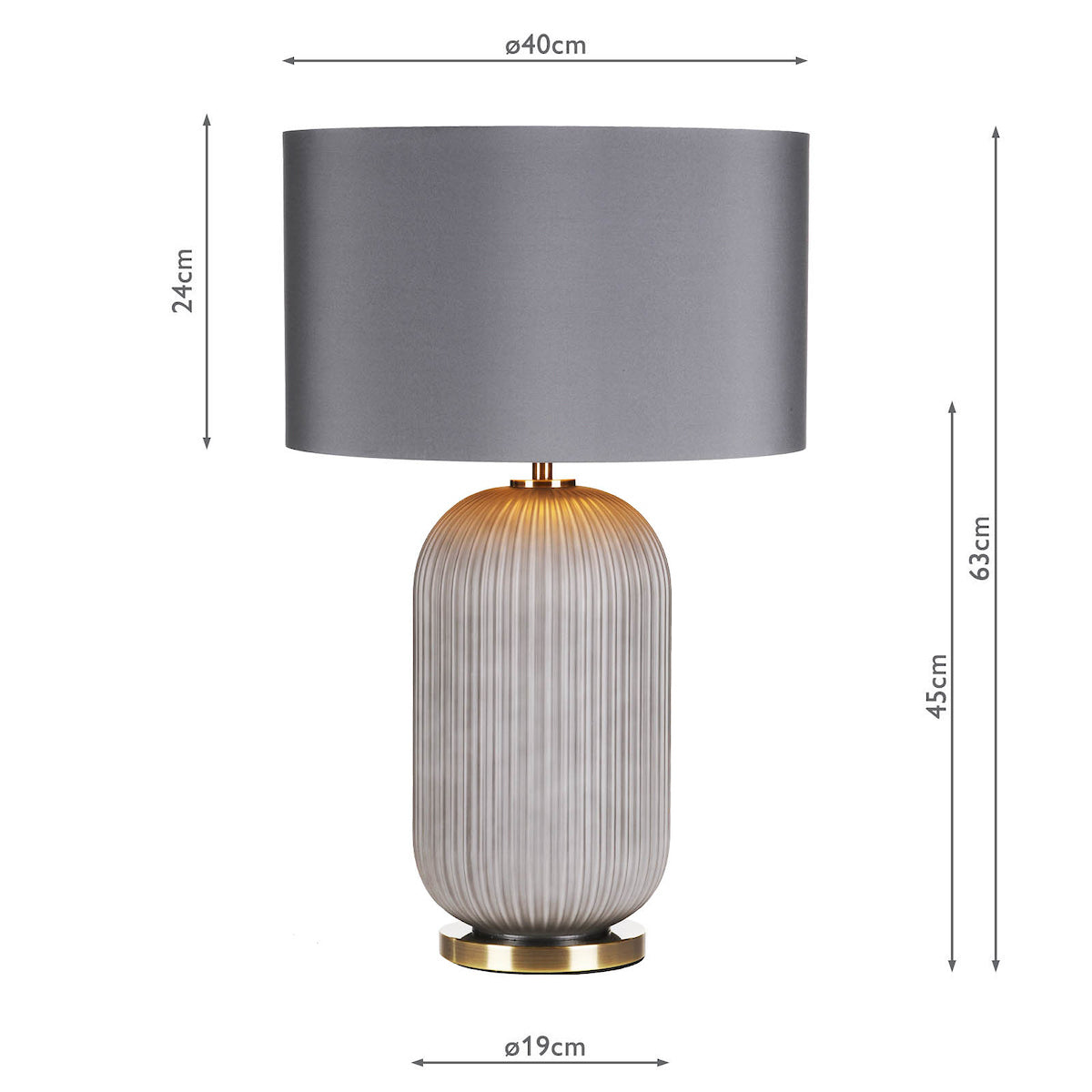 Dar Helicon Table Lamp Grey Ribbed Glass and Antique Brass With Shade