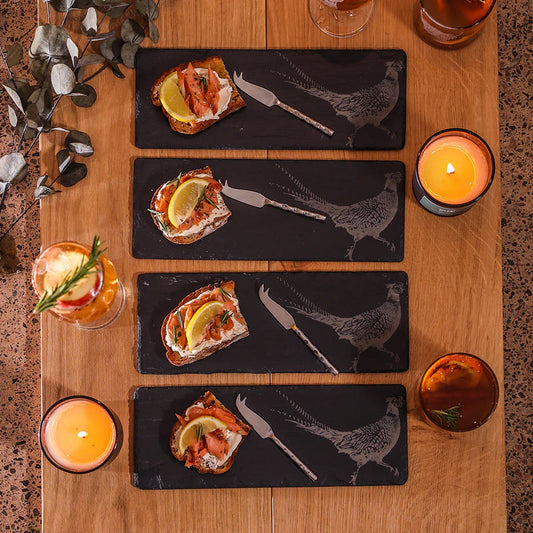 Selbrae House Pheasant Mini Slate Cheese Board & Knife Sets (Set of 4)