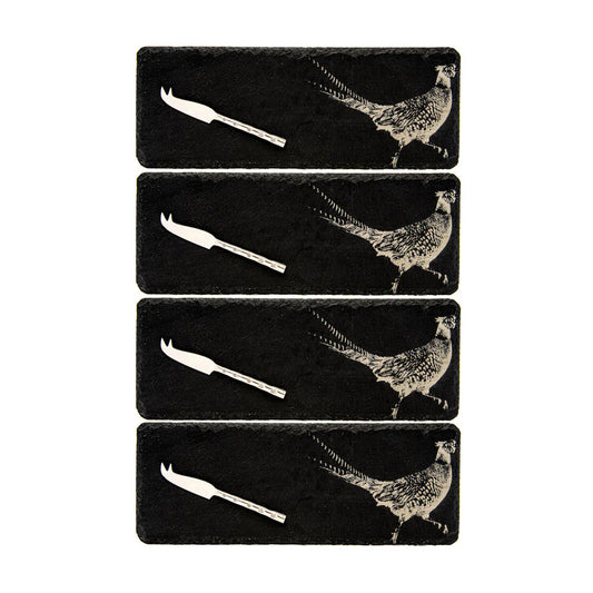 Selbrae House Pheasant Mini Slate Cheese Board & Knife Sets (Set of 4)