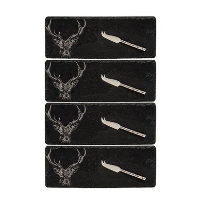 Selbrae House Stag Prince Mini Slate Cheese Board & Knives (Set of 4)