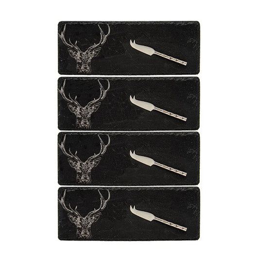 Selbrae House Stag Prince Mini Slate Cheese Board & Knives (Set of 4)
