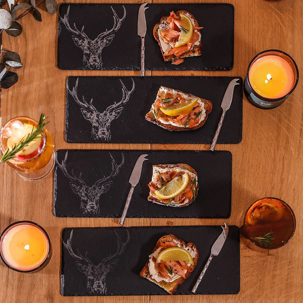 Selbrae House Stag Prince Mini Slate Cheese Board & Knives (Set of 4)