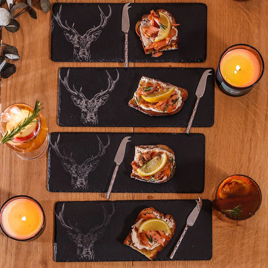 Selbrae House Stag Prince Mini Slate Cheese Board & Knives (Set of 4)