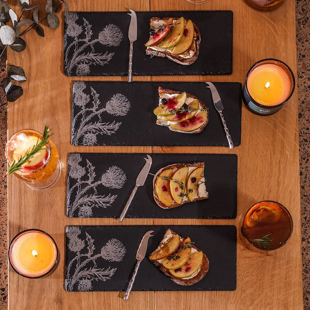 Selbrae House Thistle Trio Mini Slate Cheese Board & Knives (Set of 4)
