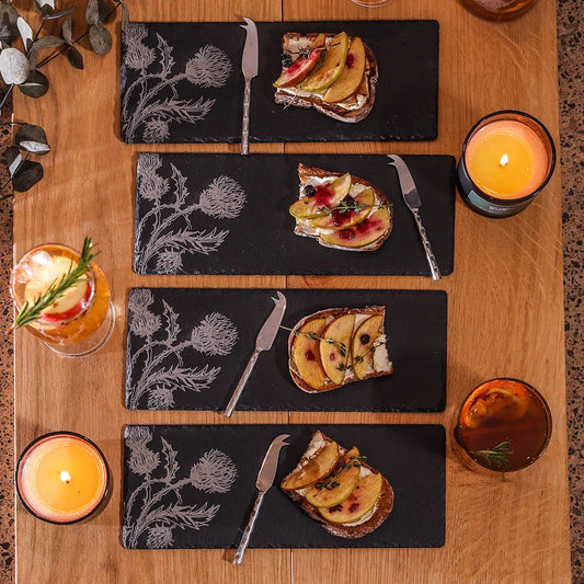 Selbrae House Thistle Trio Mini Slate Cheese Board & Knives (Set of 4)