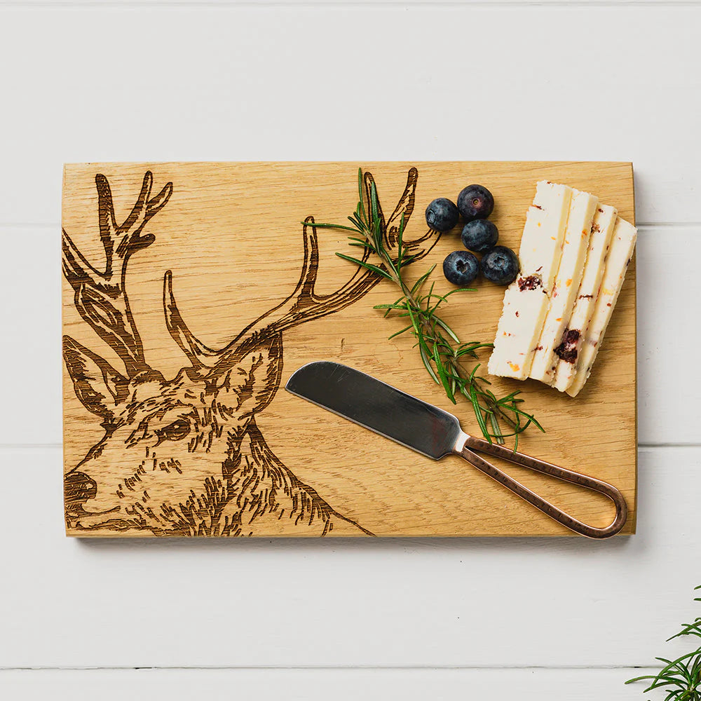 Selbrae House Stag Oak Cheese Board & Knife Set