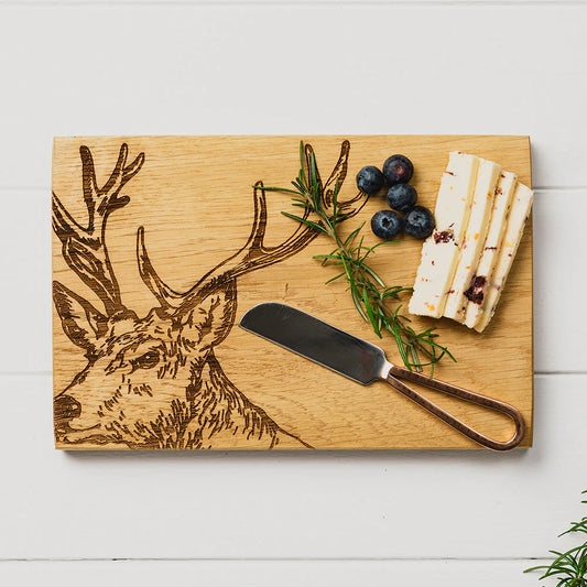 Selbrae House Stag Oak Cheese Board & Knife Set