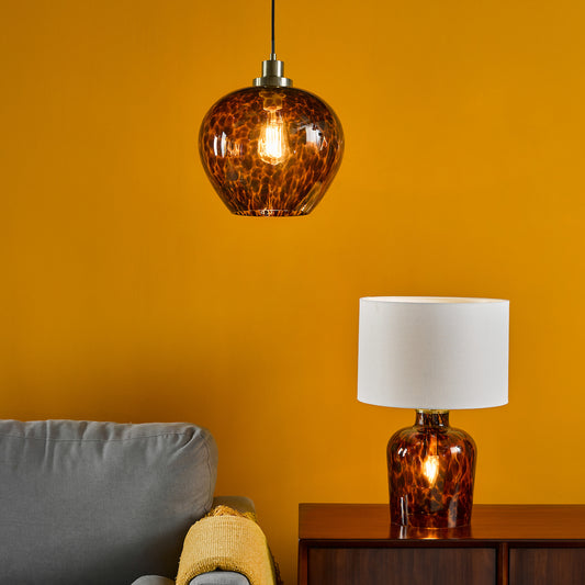 Dar Leandra Dual Light Table Lamp Tortoiseshell Glass With Shade
