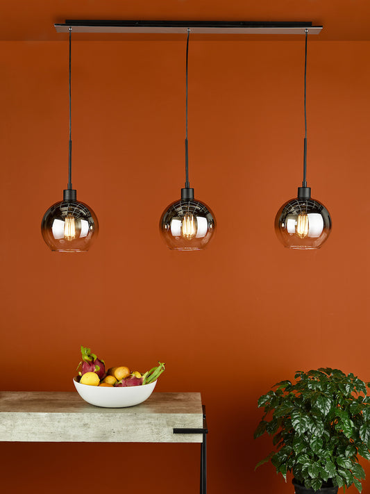 Dar Lycia 3 Light Bar Pendant Matt Black Ombre Smoked Glass