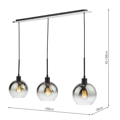 Dar Lycia 3 Light Bar Pendant Matt Black Ombre Smoked Glass