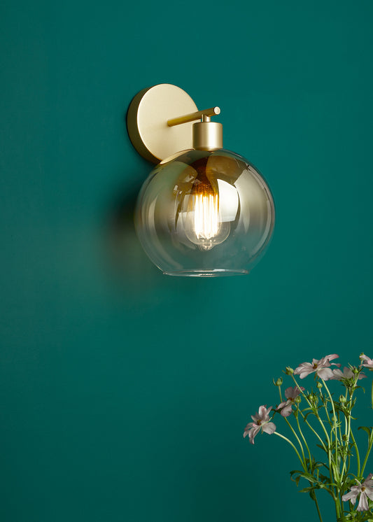 Dar Lycia Wall Light Satin Gold and Gold Ombre Glass