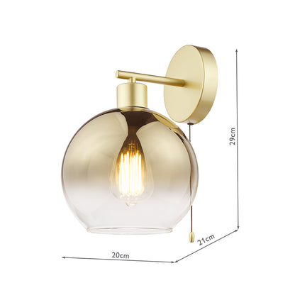 Dar Lycia Wall Light Satin Gold and Gold Ombre Glass