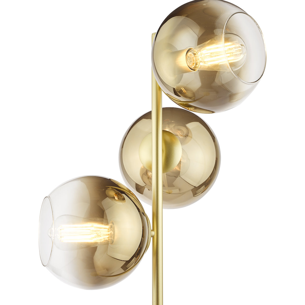 Dar Lycia 3 Light Floor Lamp Satin Gold and Gold Ombre Glass