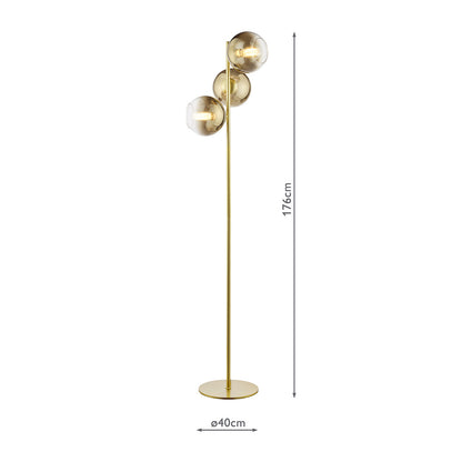 Dar Lycia 3 Light Floor Lamp Satin Gold and Gold Ombre Glass