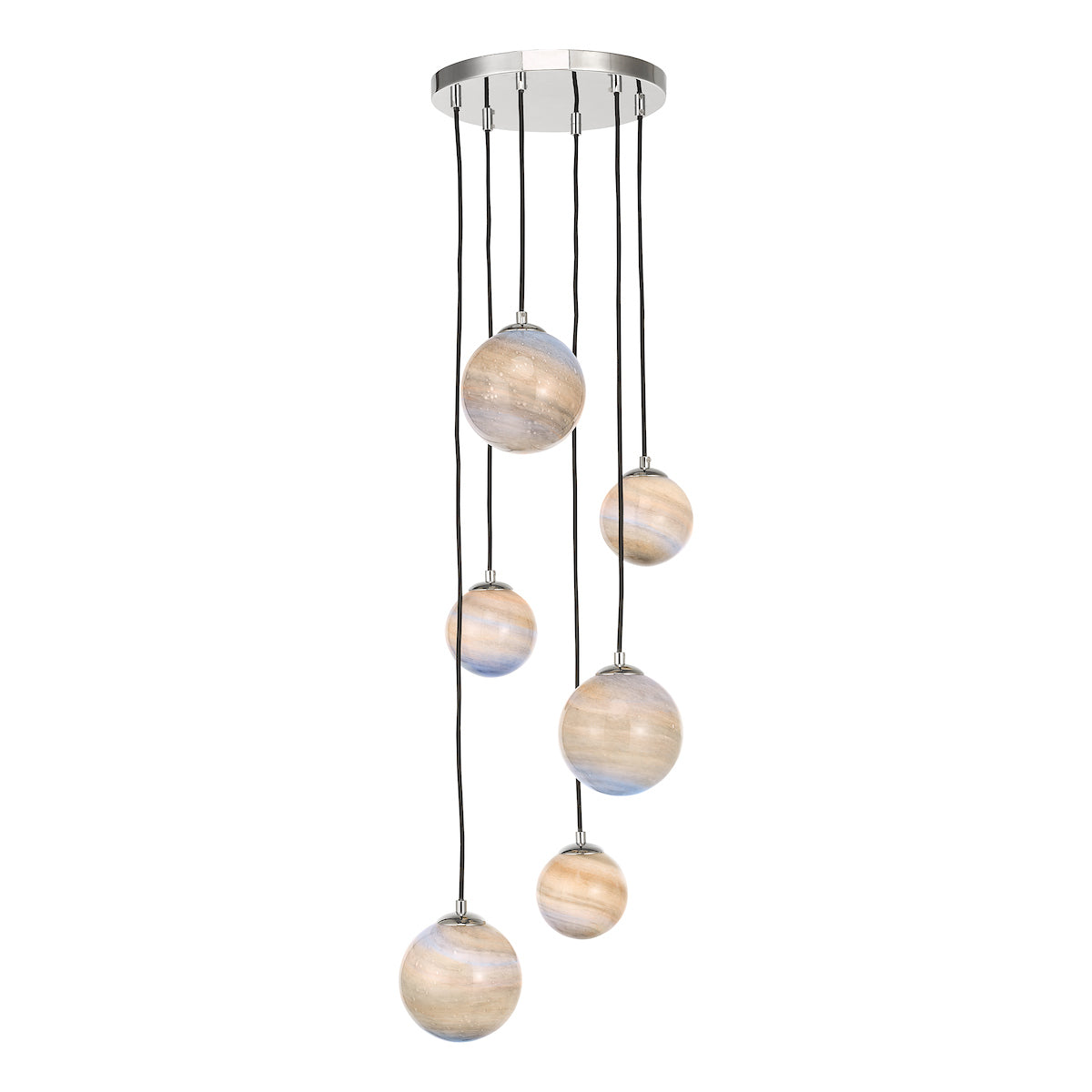 Dar Mikara 6 Light Cluster Pendant Marble Effect Glass & Polished Chrome