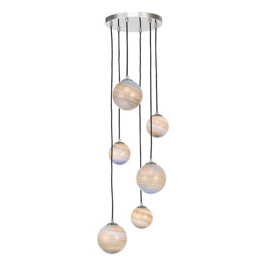 Dar Mikara 6 Light Cluster Pendant Marble Effect Glass & Polished Chrome