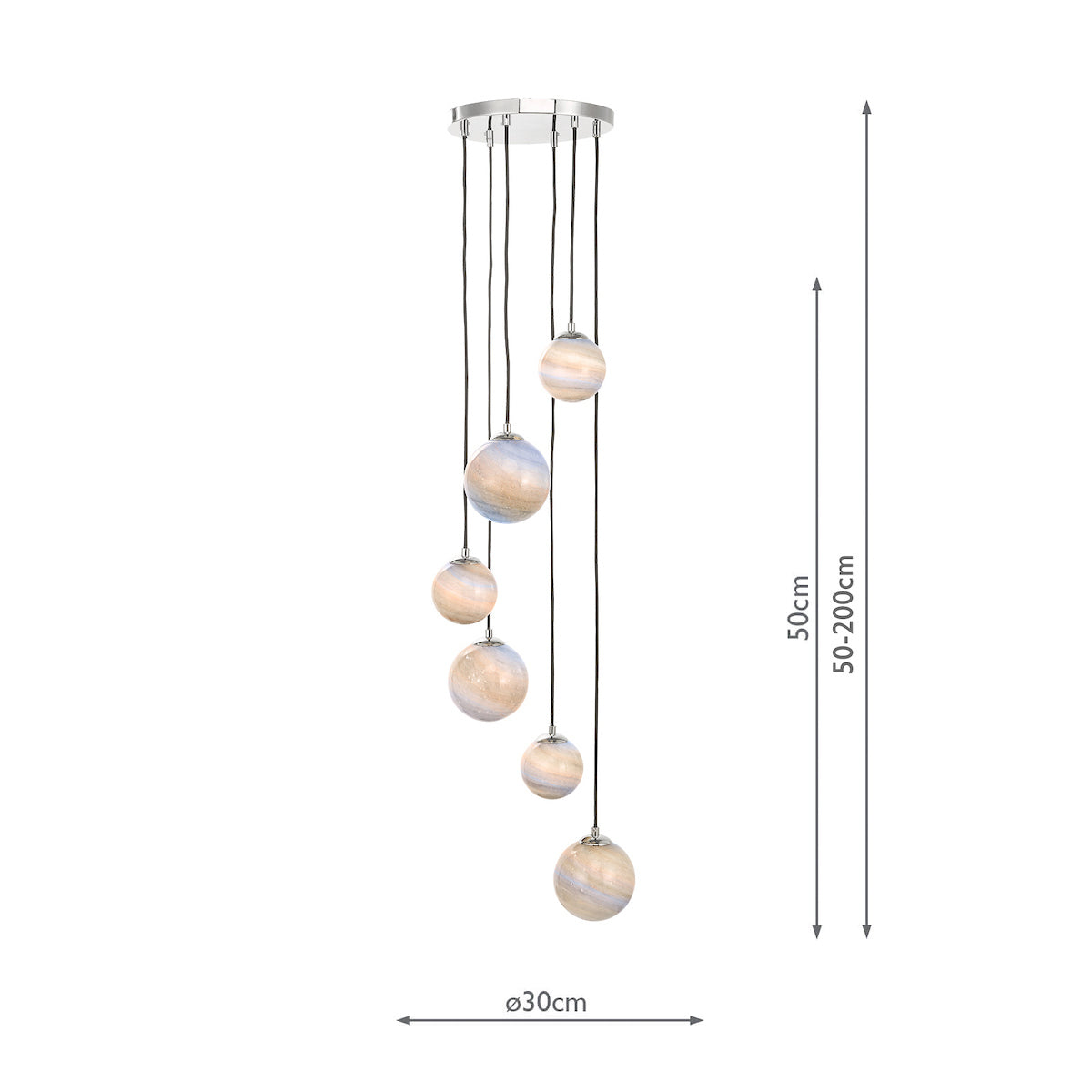 Dar Mikara 6 Light Cluster Pendant Marble Effect Glass & Polished Chrome