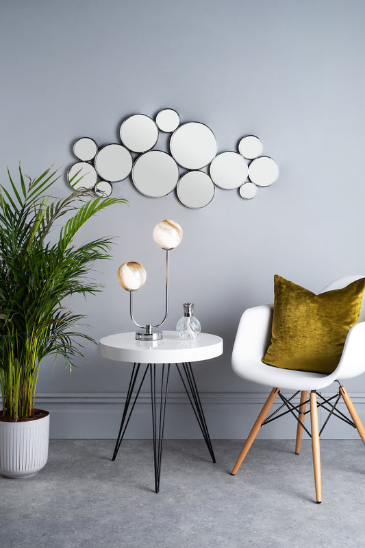 Dar Mikara 2 Light Table Lamp Polished Chrome Marble Effect Glass