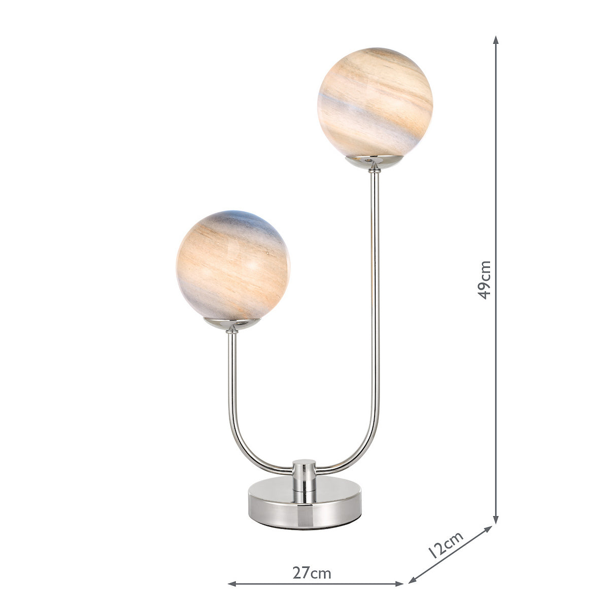 Dar Mikara 2 Light Table Lamp Polished Chrome Marble Effect Glass