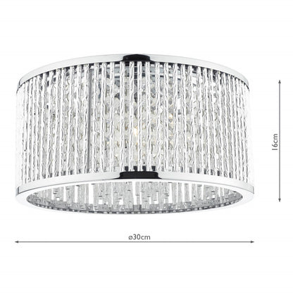 Dar Nantes 3 Light Flush Polished Chrome Alum