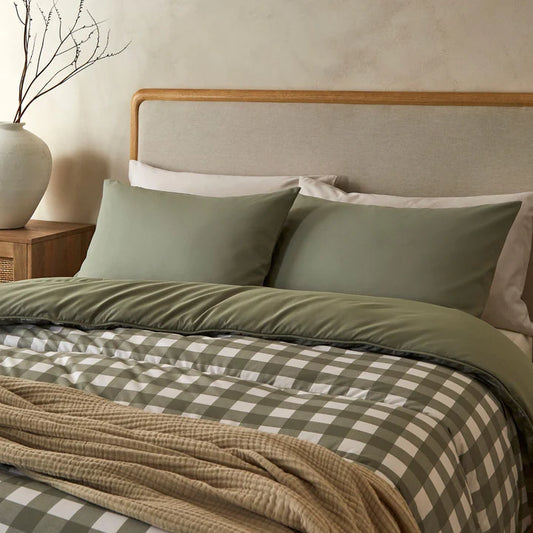 Night Lark® Olive Gingham Coverless Duvet Set 10.5tog