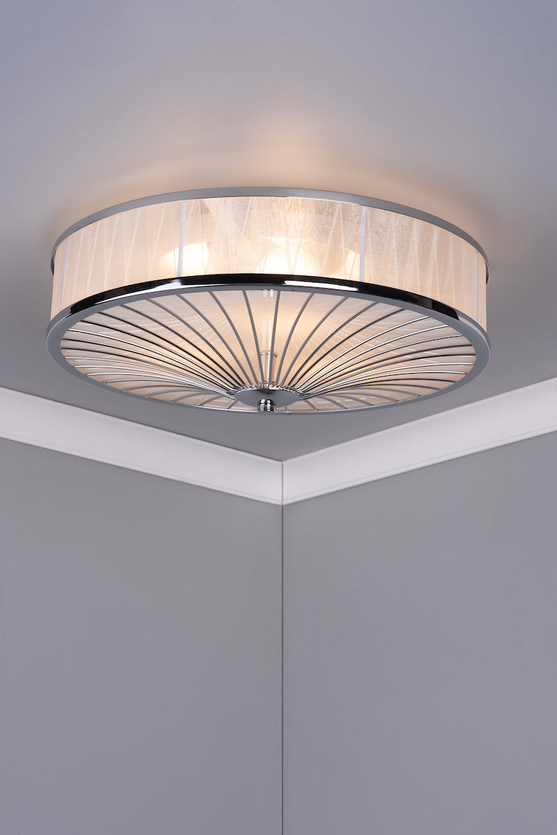 Dar Oslo 3 Light Flush Polished Chrome/ White