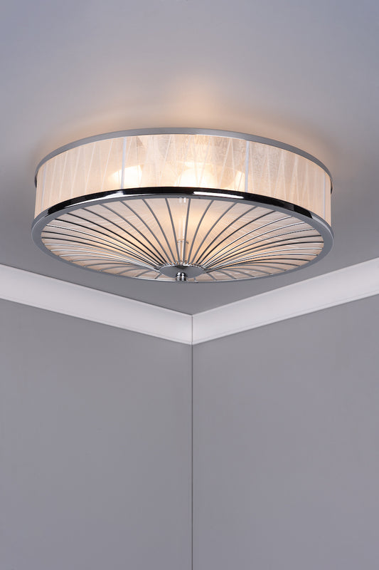 Dar Oslo 3 Light Flush Polished Chrome/ White