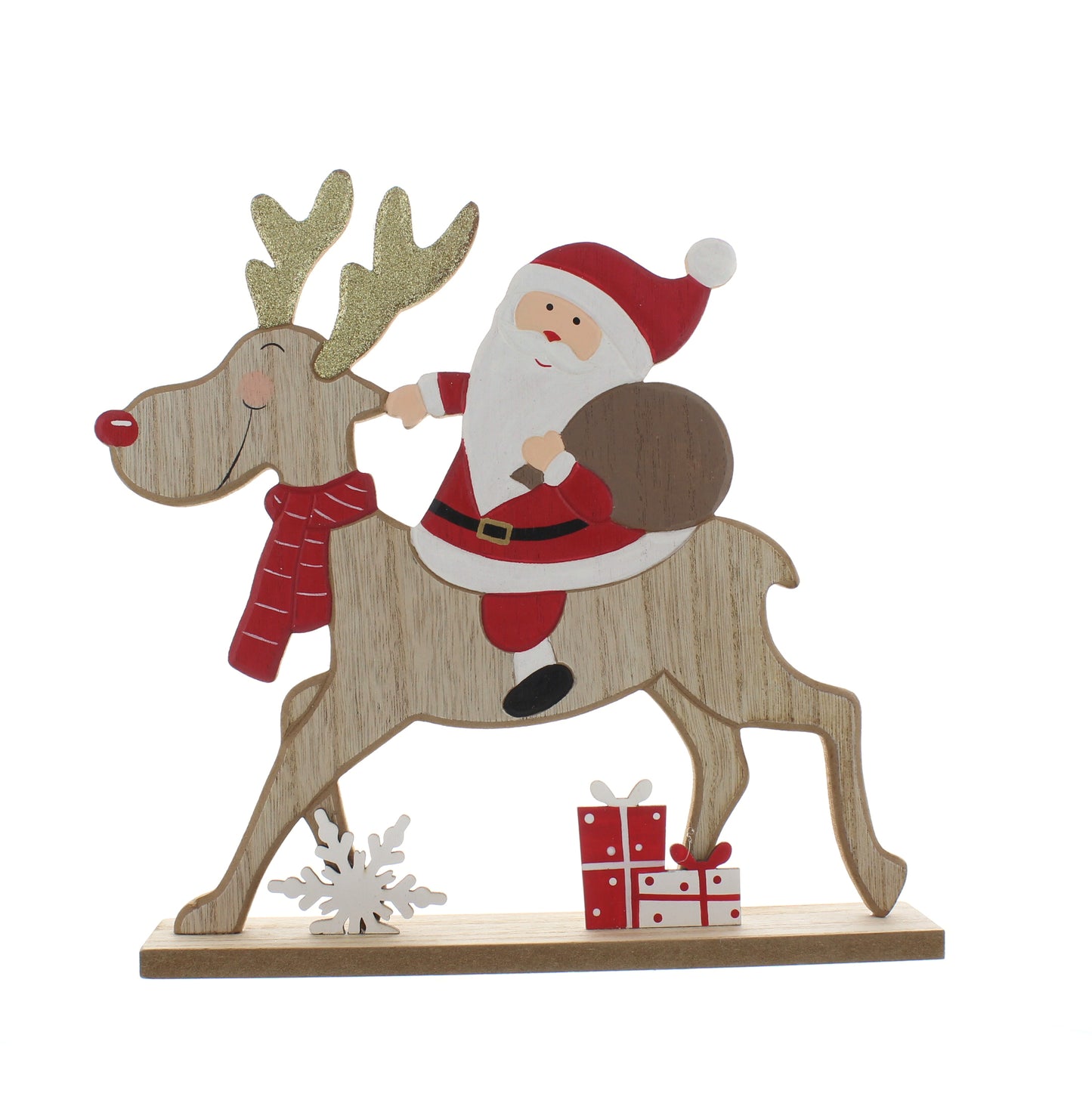 Festive Wooden Reindeer with Santa