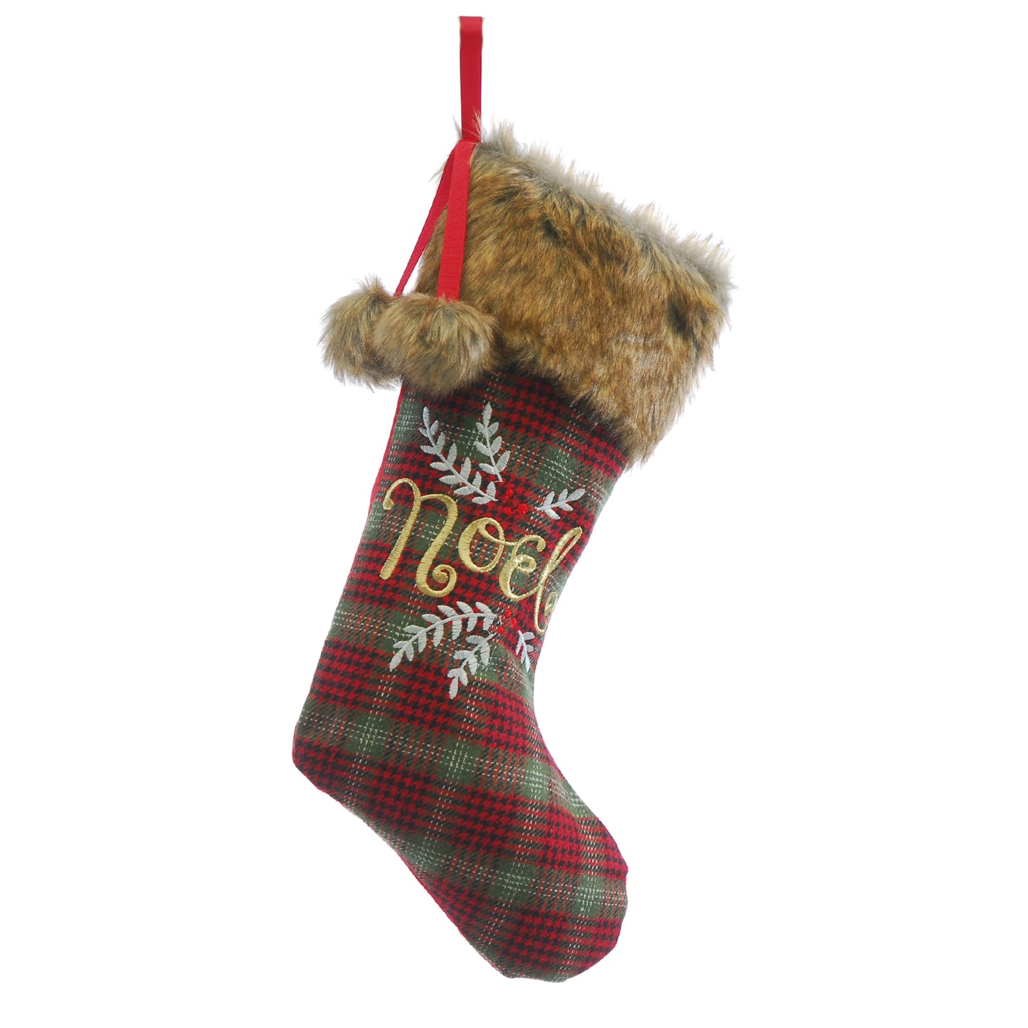Festive Tartan Stocking with NOEL Design and Pom Poms