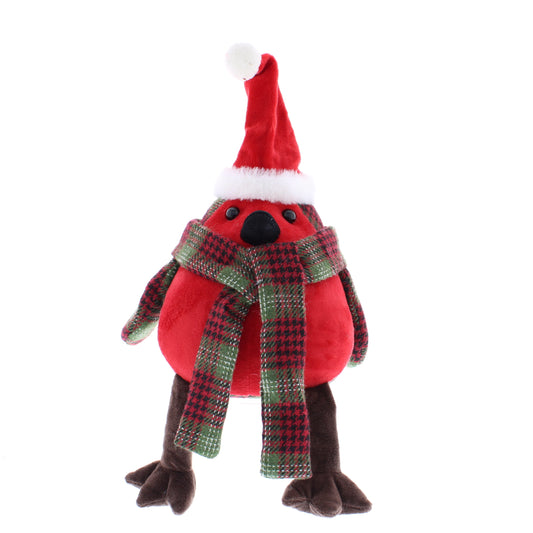 Festive Tartan Robin with Red Breast Door Stop (24cm)