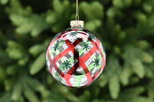 Festive Clear Glass with Red/Green Lines Bauble